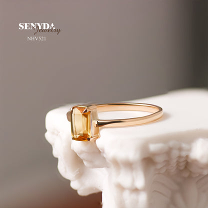 Senyda 16K Solid Gold Emerald - Shaped Brilliant Cut Natural Golden Citrine Ring