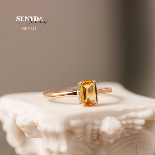 Senyda 16K Solid Gold Emerald - Shaped Brilliant Cut Natural Golden Citrine Ring