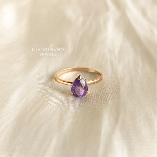 Senyda 16K Solid Gold Pear - Shaped Brilliant Cut Natural Amethyst Ring