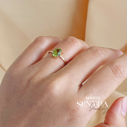 Senyda 16K Solid Gold Oval - Shaped Brilliant Cut Natural Peridot Ring