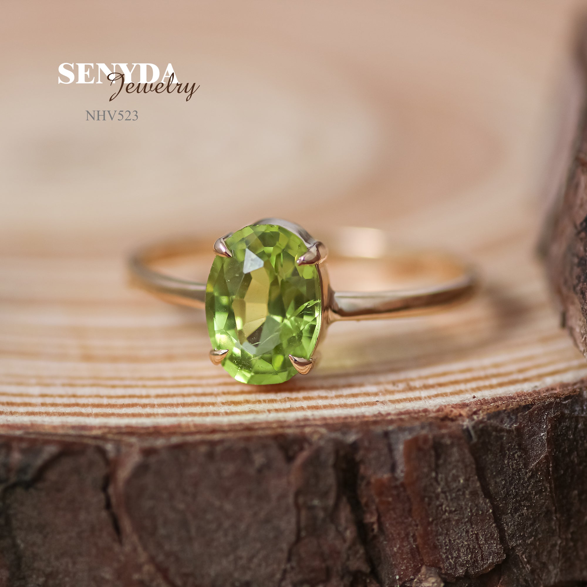 16K Solid Gold Oval Shaped Brilliant Cut Natural Peridot Ring