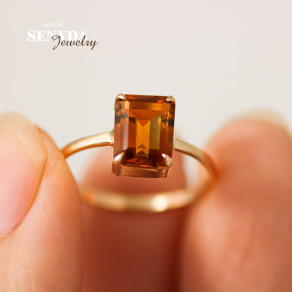 Senyda 16K Solid Gold Emerald - Shaped Brilliant Cut Natural Palmeira Citrine Ring