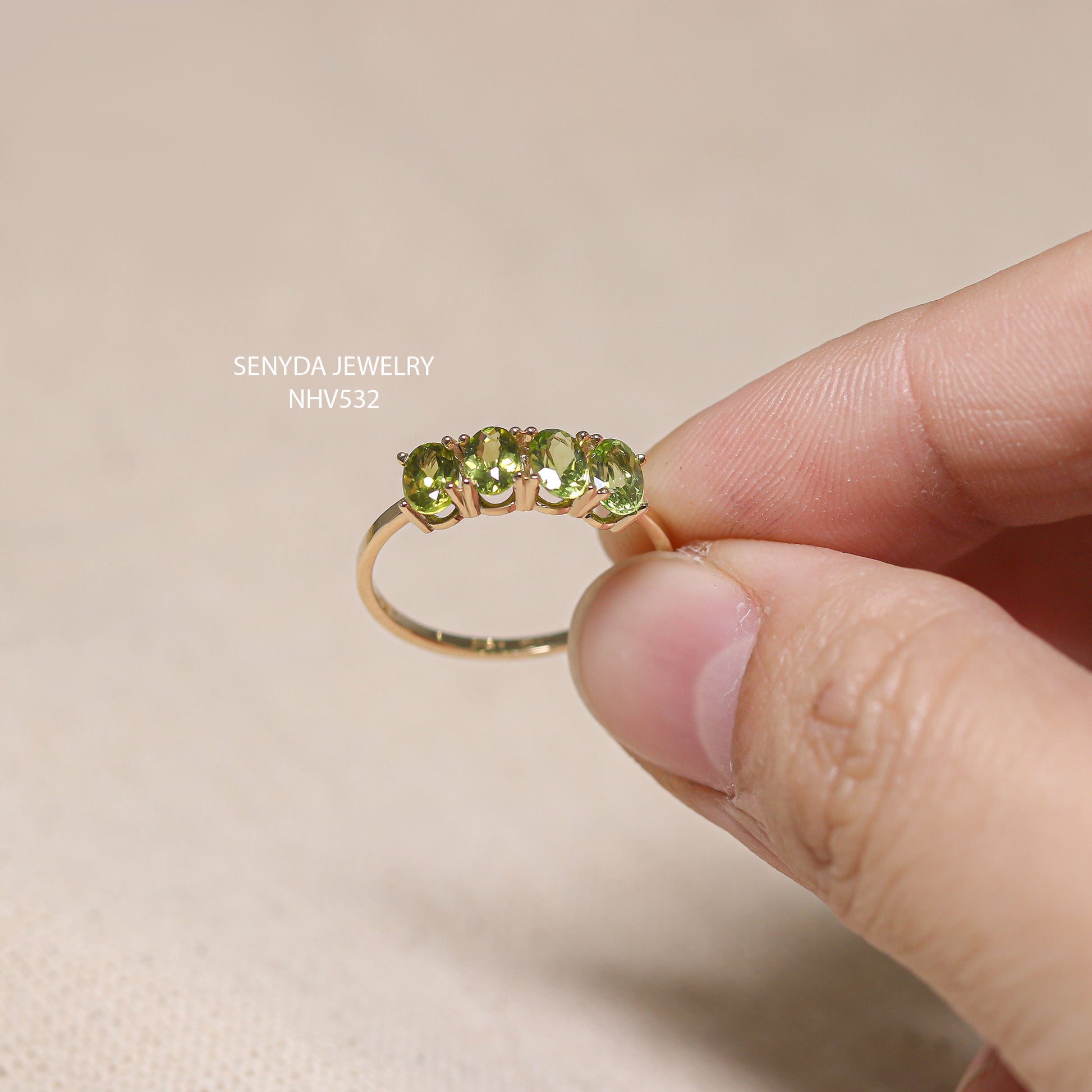 Senyda 14K Solid Gold Natural Green Peridot Ring