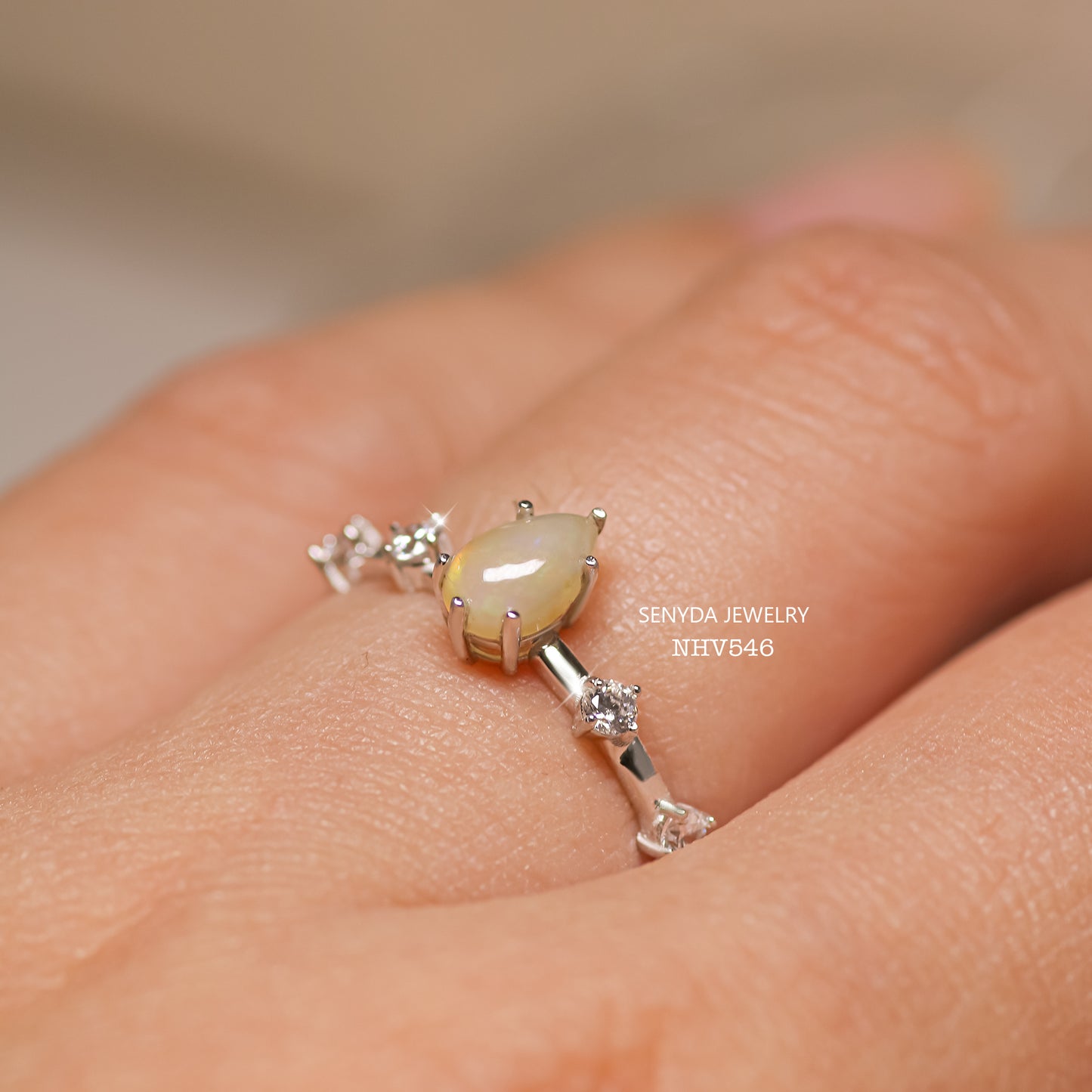 Senyda 14K Solid Gold Pear Opal Vintage Ring