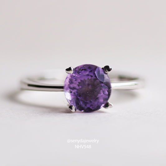 Senyda 10K Solid Gold Round - Shaped Brilliant Cut Natural Amethyst Ring