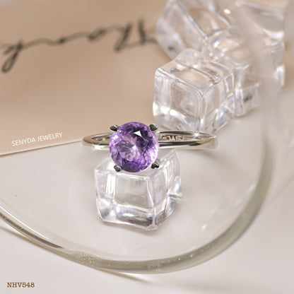 Senyda 10K Solid Gold Round - Shaped Brilliant Cut Natural Amethyst Ring