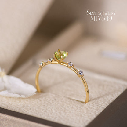 Senyda 14K Solid Gold Cushion - Shaped Brilliant Cut Natural Peridot Ring