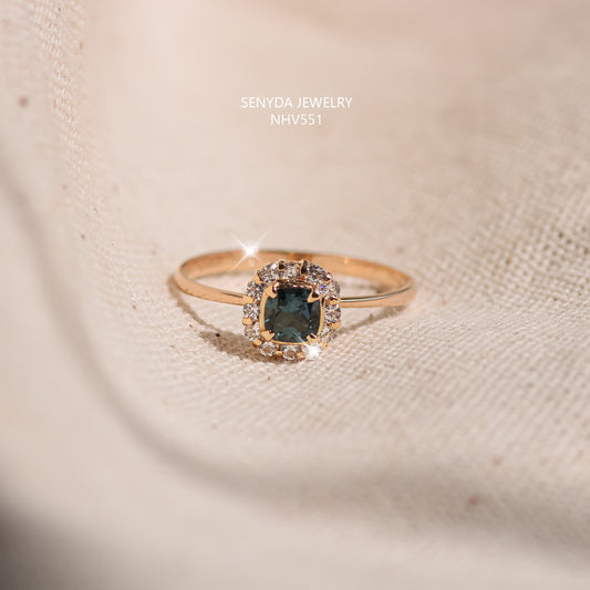 Senyda 16K Solid Gold Mini Cushion Cut Zircon Halo Ring