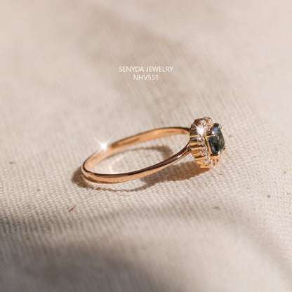 Senyda 16K Solid Gold Mini Cushion Cut Zircon Halo Ring