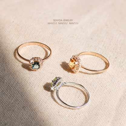 Senyda 16K Solid Gold Mini Cushion Cut Zircon Halo Ring