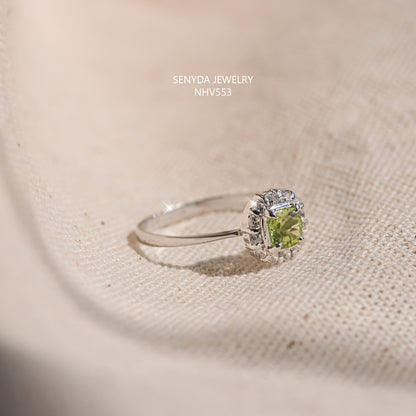 Senyda 16K Solid Gold Mini Cushion Cut Peridot Halo Ring