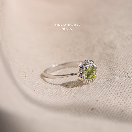 Senyda 16K Solid Gold Mini Cushion Cut Peridot Halo Ring