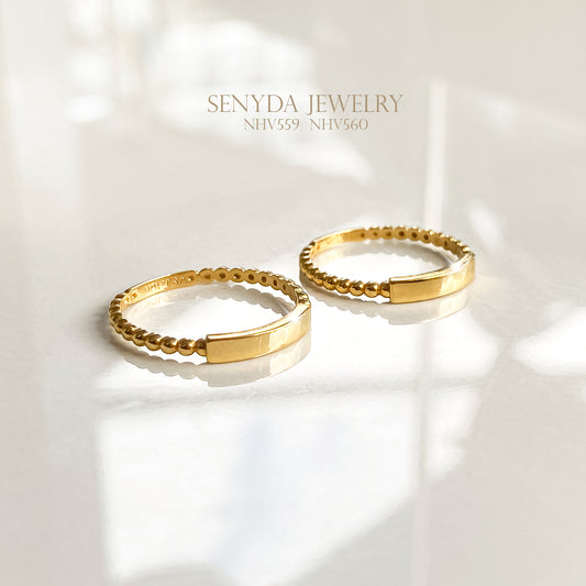 Senyda 10K Solid Gold Beads Couple Rings With Custom Rectangular Face