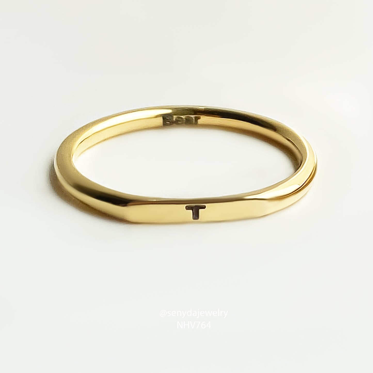 Senyda 10K Gold Custom Initial Signet Rectangular 2mm Couple Ring