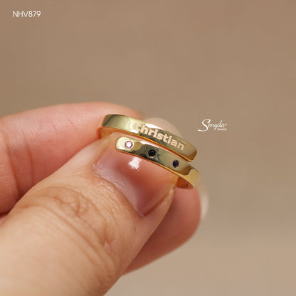 Personalized Engraved Name Ring With Three Colorful Stones