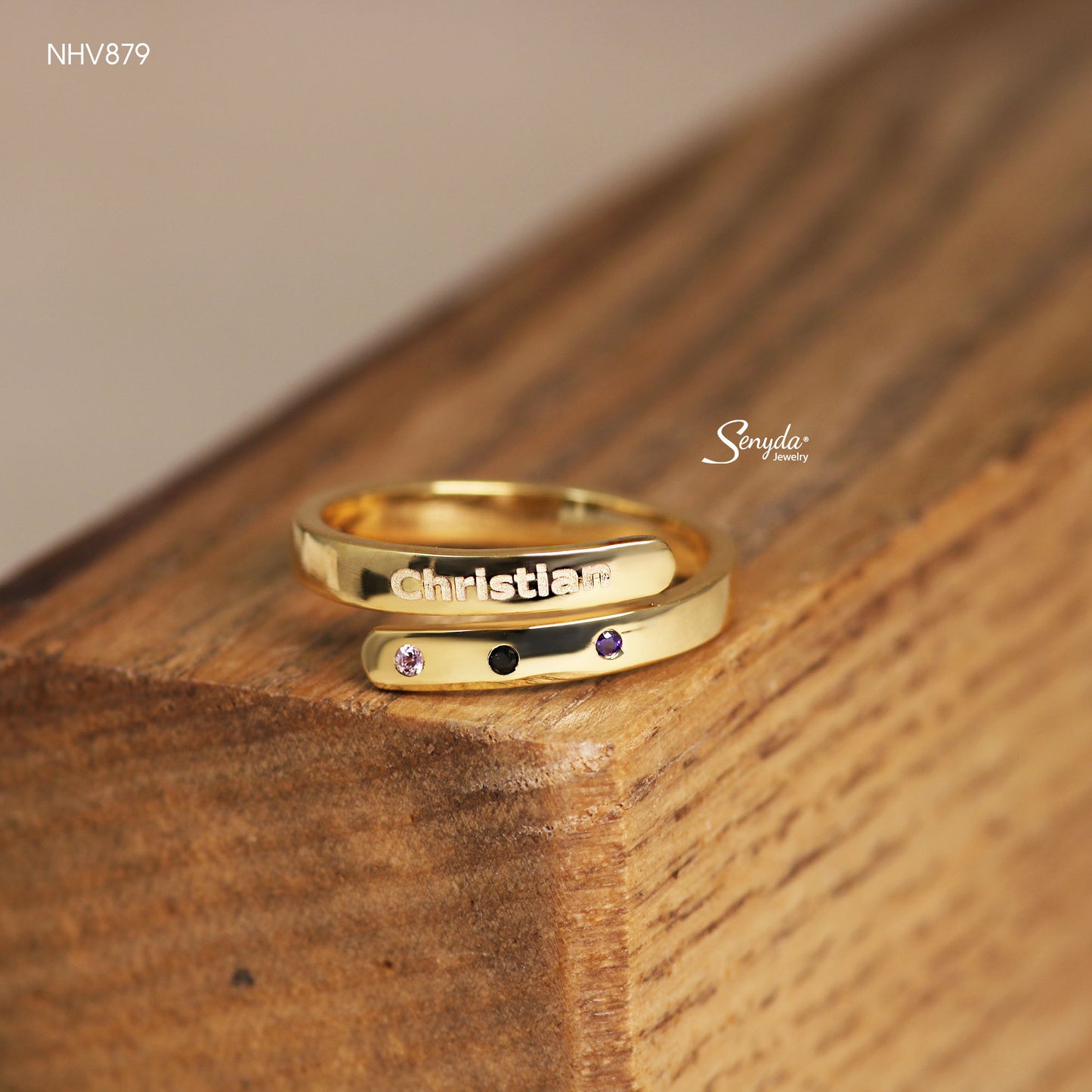 Personalized Engraved Name Ring With Three Colorful Stones