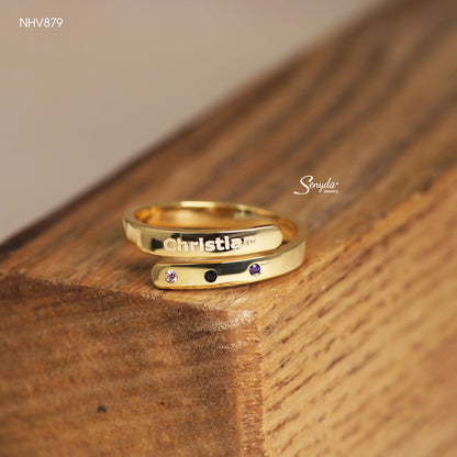 Personalized Engraved Name Ring With Three Colorful Stones