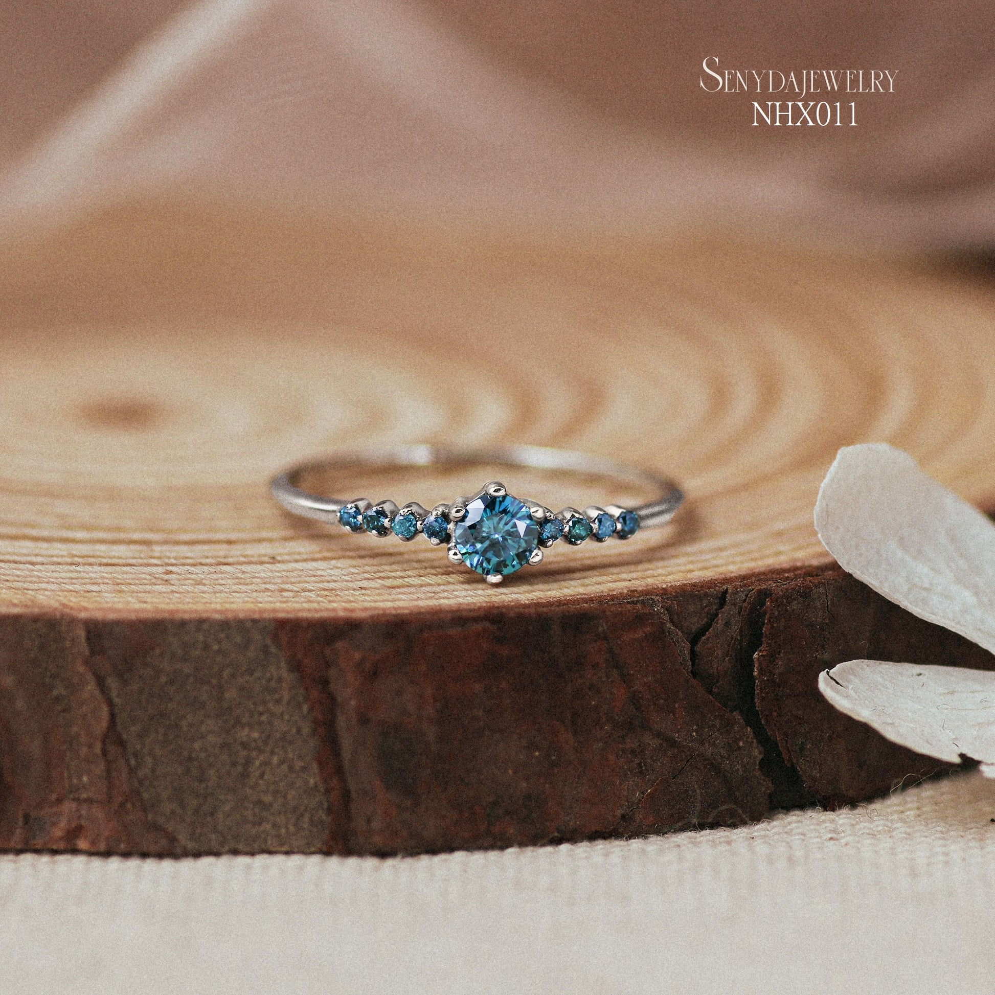 10K Solid Gold Cluster Blue Diamond Ring