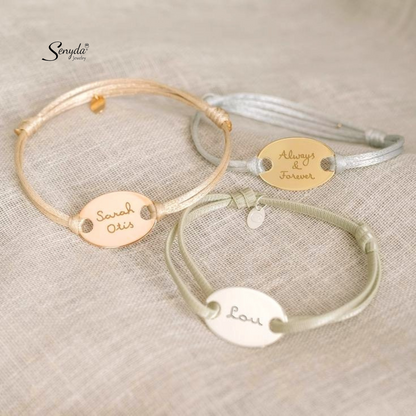 Personalized Engraved Oval Disc Cord Bracelet