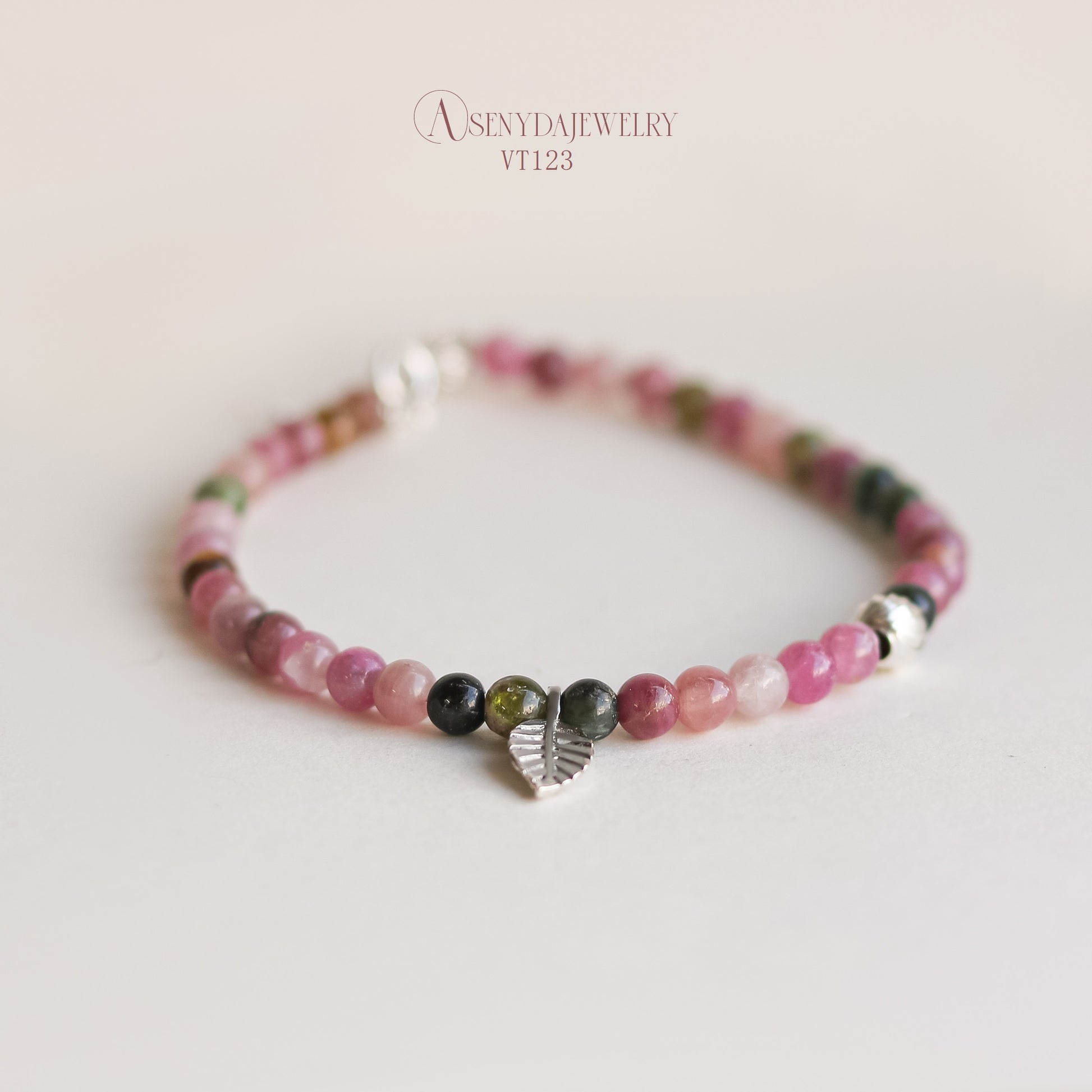 Tourmaline Bracelet Mixed With Leaf Charm