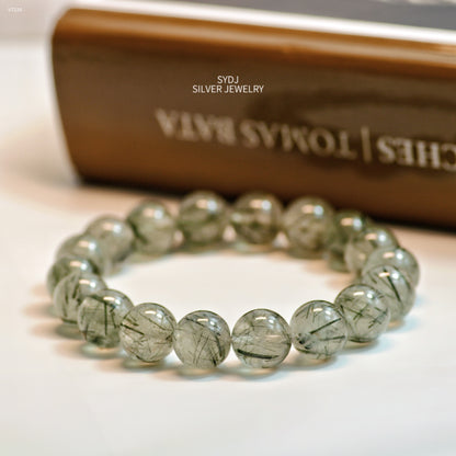 Sterling Silver 925 Natural Green Rutilated Quartz Bracelet