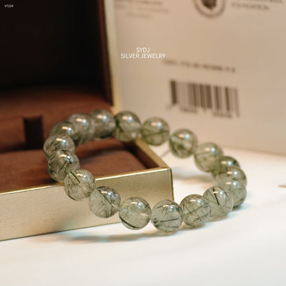 Sterling Silver 925 Natural Green Rutilated Quartz Bracelet