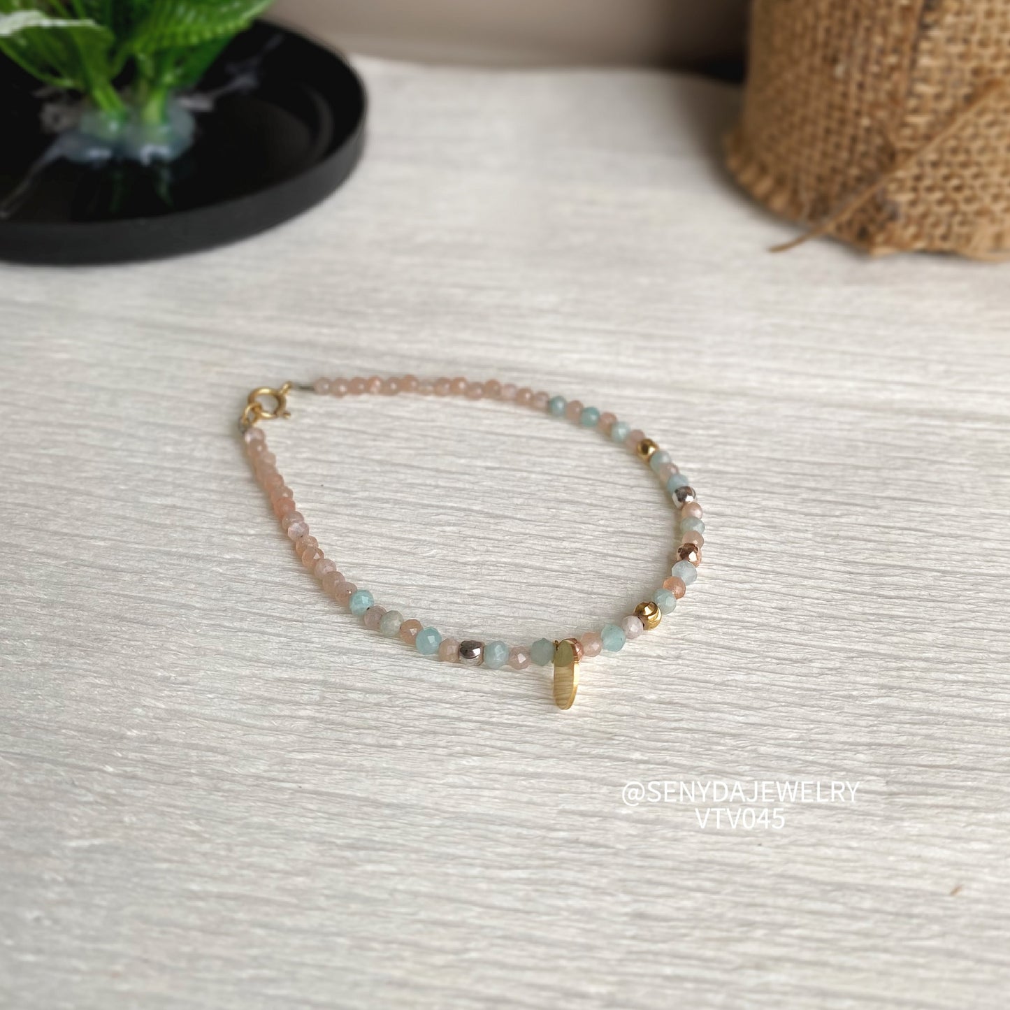 Senyda 10K Gold 3mm Colorful Amazonite And Sunstone Bracelet