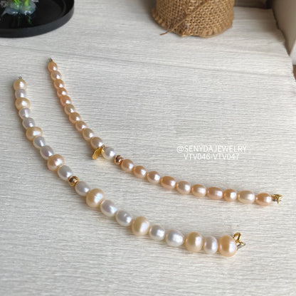 Senyda 10K Gold Freshwater Pearls 8x6,5mm Bracelet With Roundtag And Beads