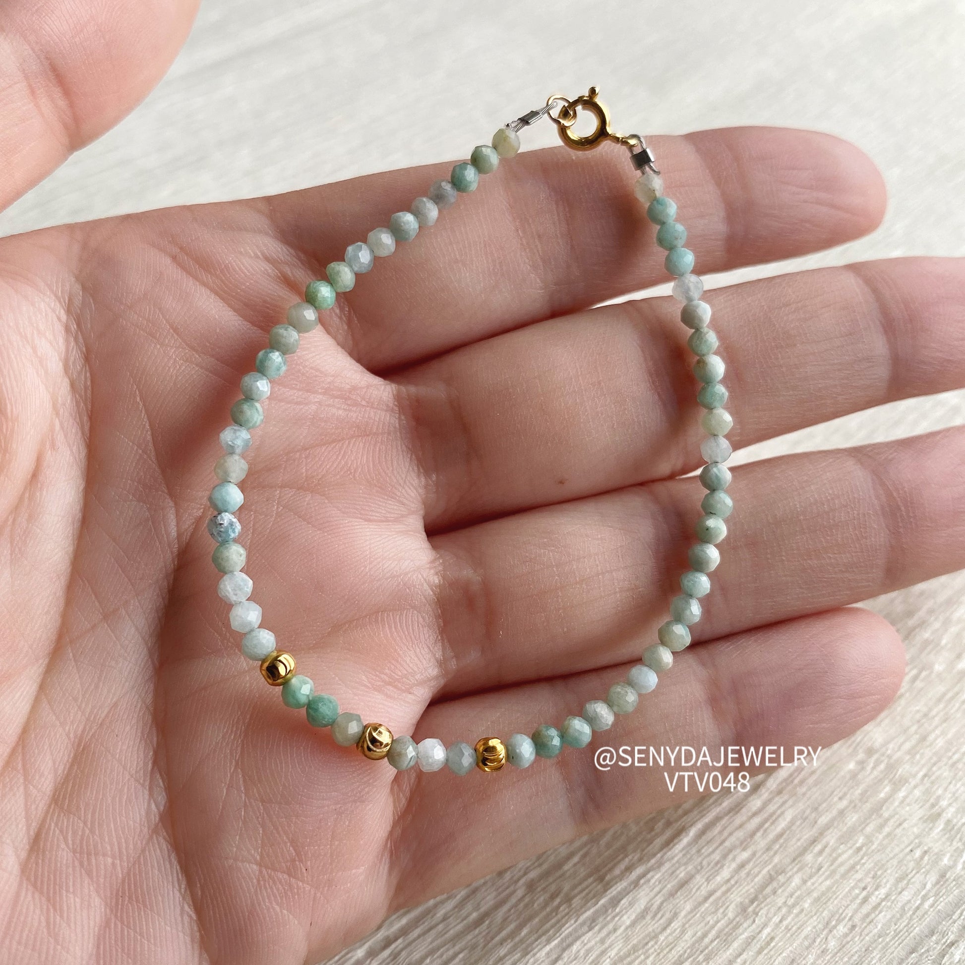 Senyda 10K Gold Natural Amazonite 2,5mmBracelet With Beads