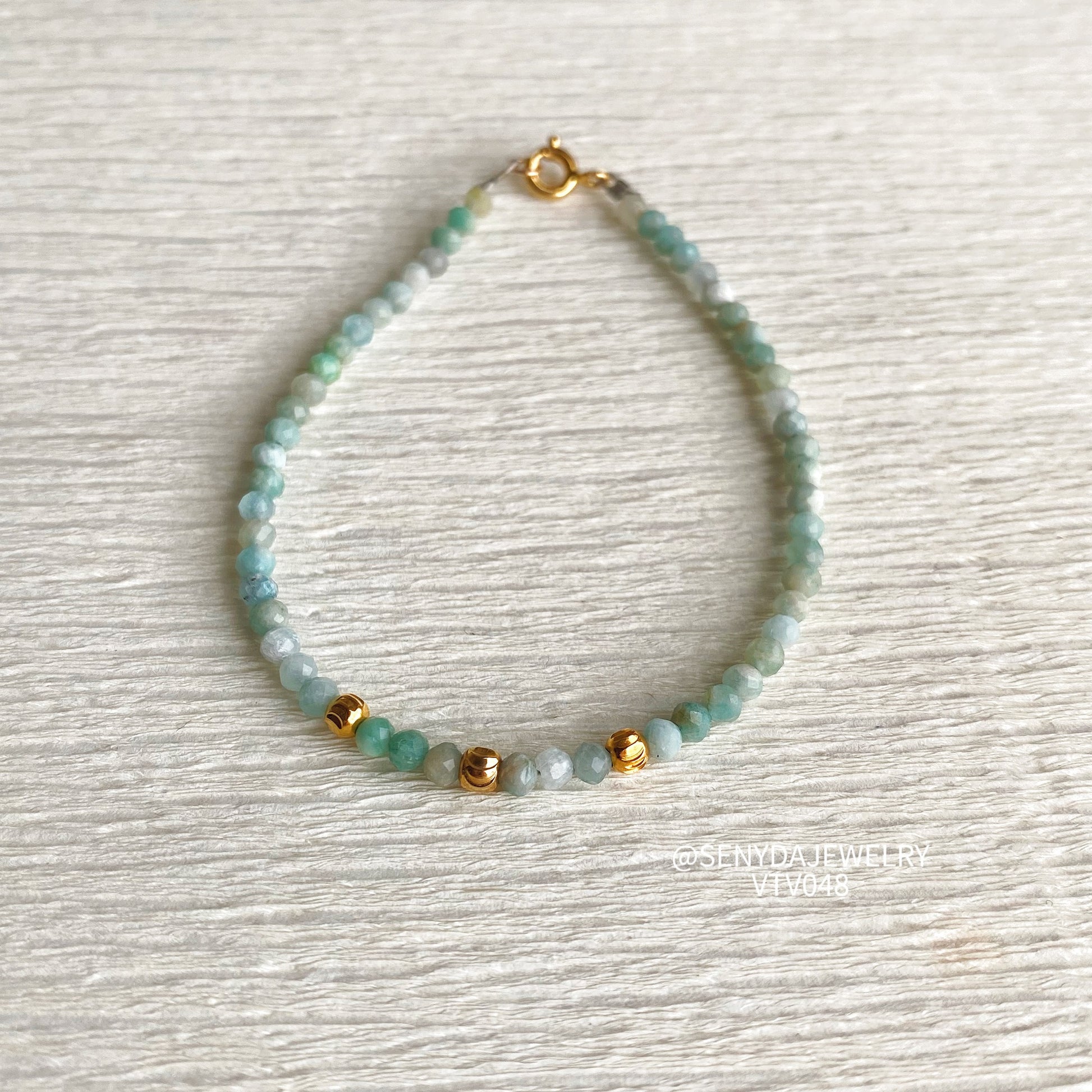 Senyda 10K Gold Natural Amazonite 2,5mmBracelet With Beads