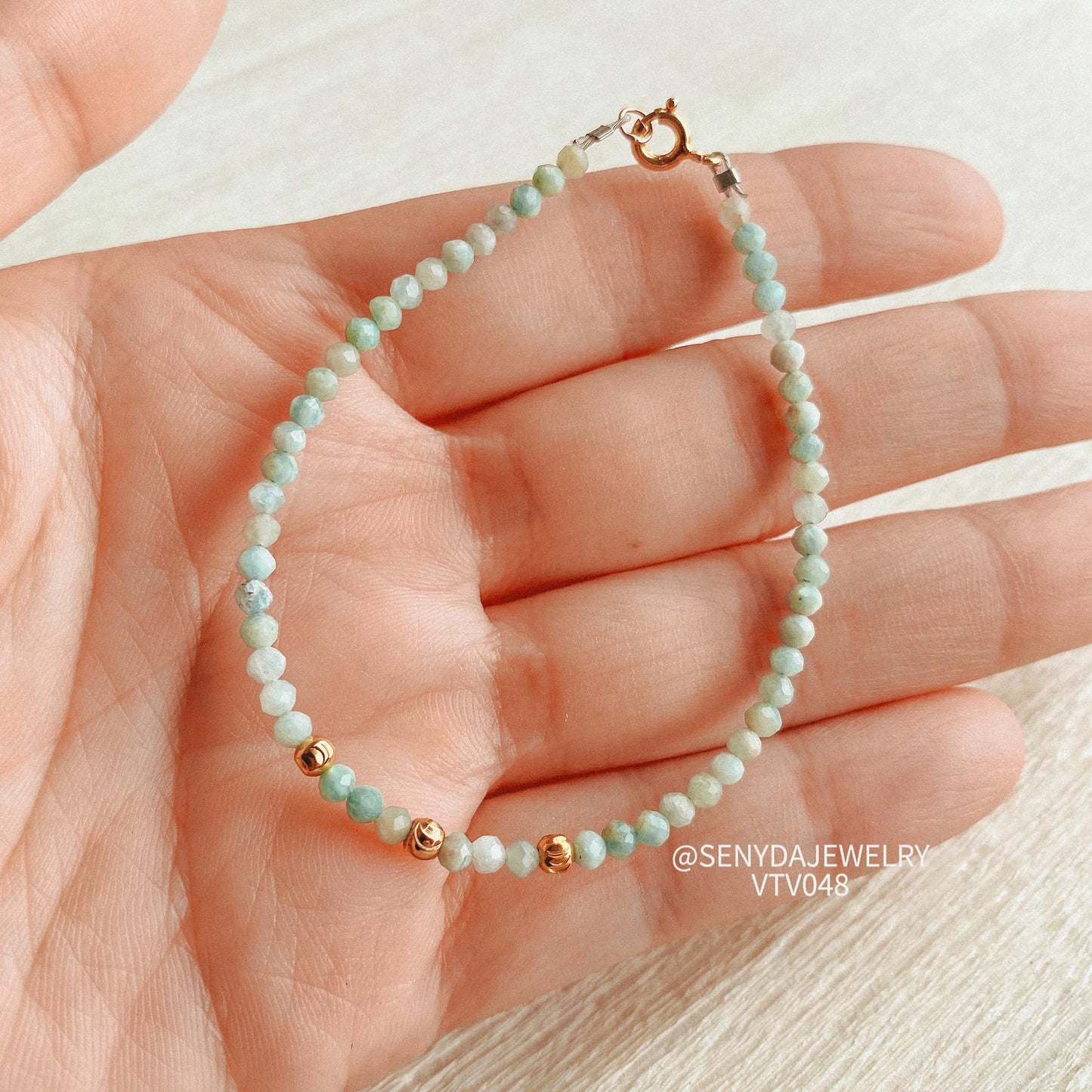 Senyda 10K Solid Gold Amazonite 2,5mm Bracelet With Beads