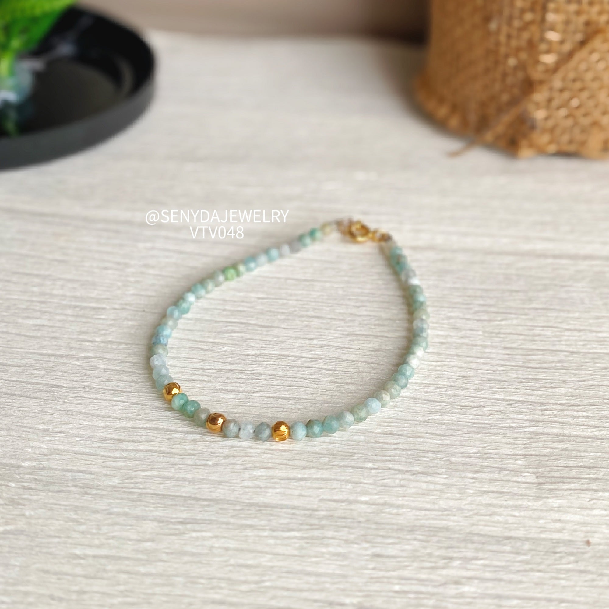 Senyda 10K Gold Natural Amazonite 2 5mm Bracelet With Beads