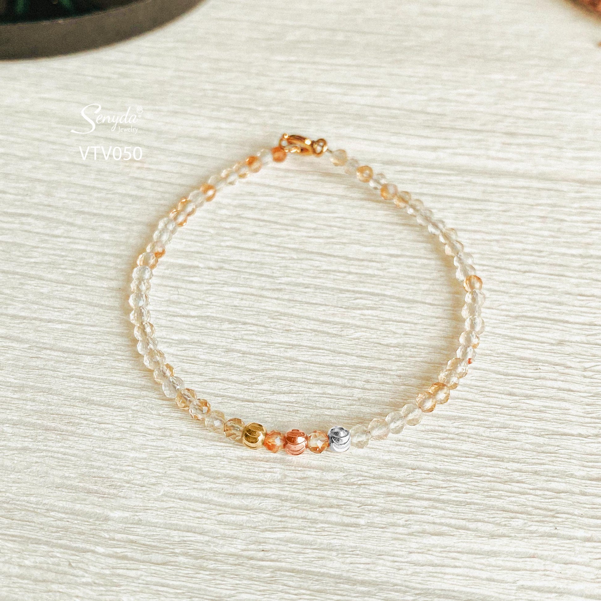 Senyda 10K Solid Gold Citrine 2,5mm Bracelet With Beads