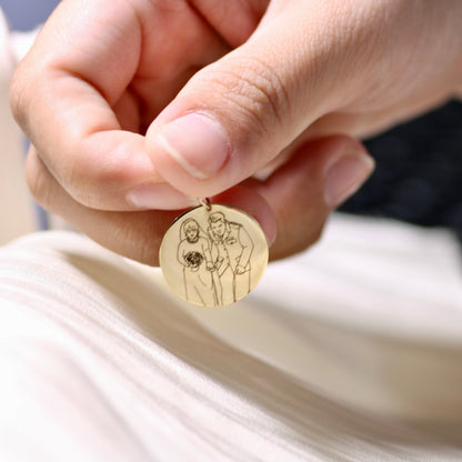 10K Solid Gold Engraved Disc Necklace - Actual Photo