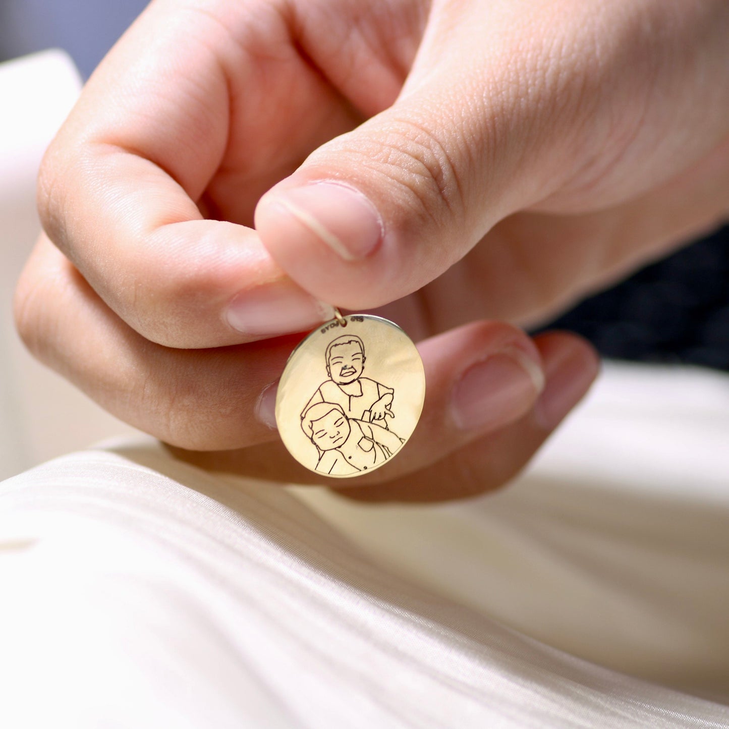 10K Solid Gold Engraved Disc Necklace - Actual Photo