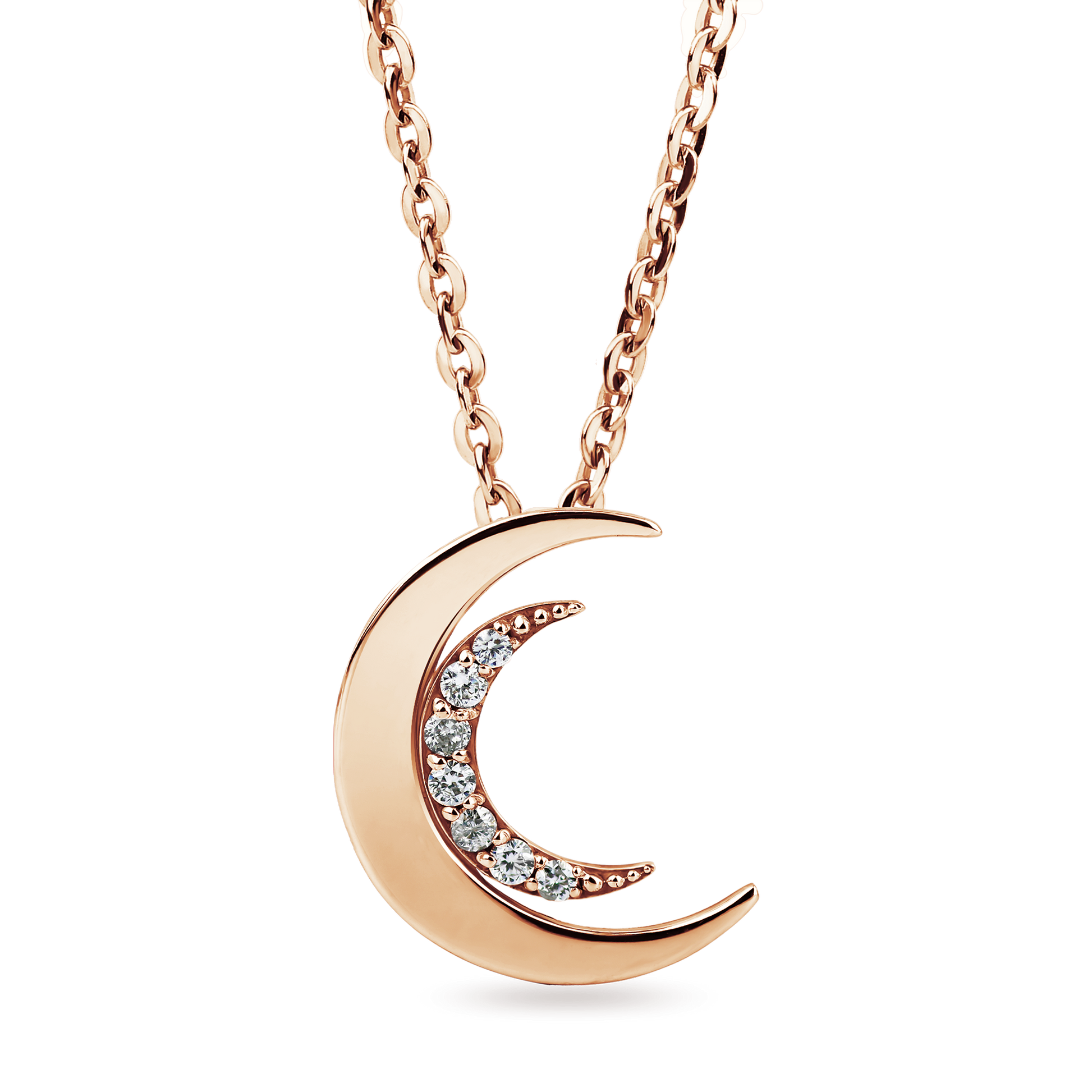 SENYDA TWINKLE - GOLD DIAMOND DOUBLE MOON WITH THE SAME FRONT AND BACK SILE NECKLACE Senyda Jewels